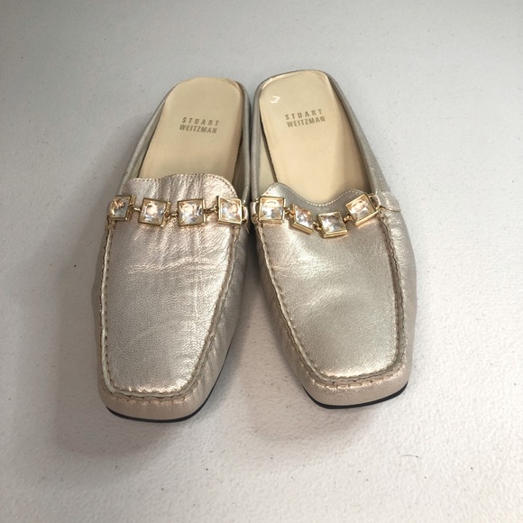 Stuart Weitzman Shoes - Stuart Weitzman Gold Jewel Slip On Mules